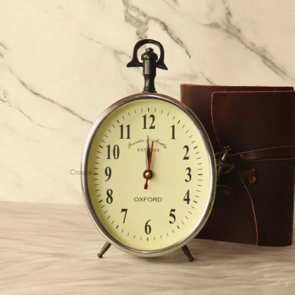 CRAPLE Oval Brass Quartz Clock, Roman Numerals, Small Brass Accent Clock, Home Decor