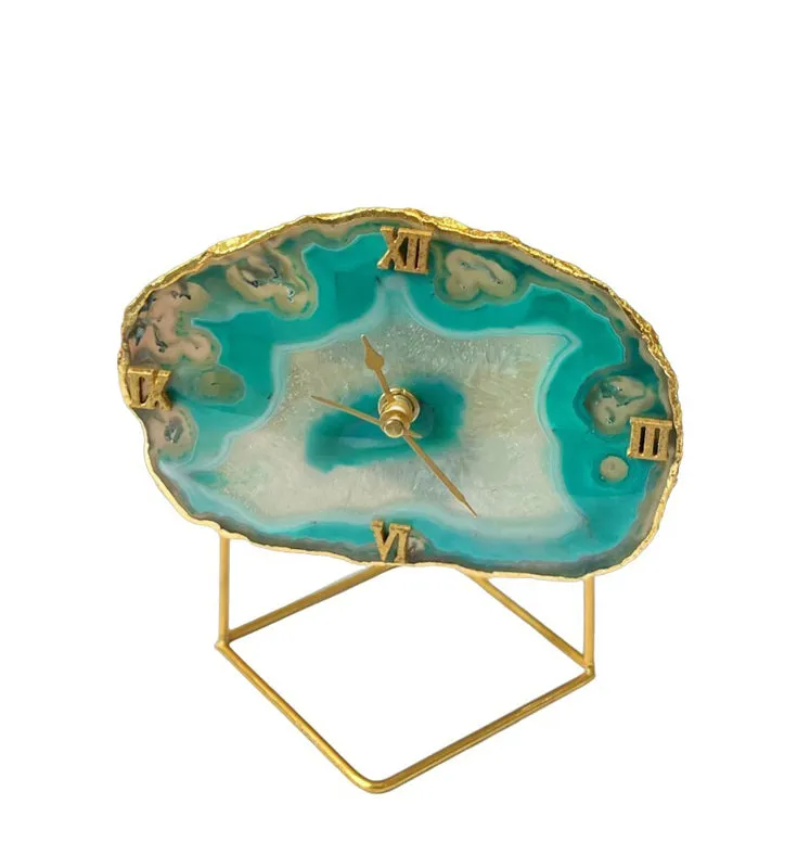 Darsh Handcrafted Agate Table Clock - Green