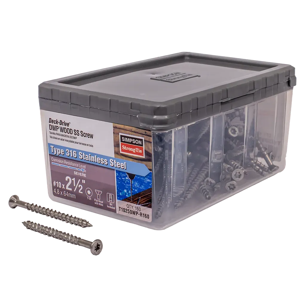 Deck-Drive DWP WOOD SS Screw - #10 x 2-1/2 in. T25, Flat Head, Type 316 (160-Qty) (Pack of 6)