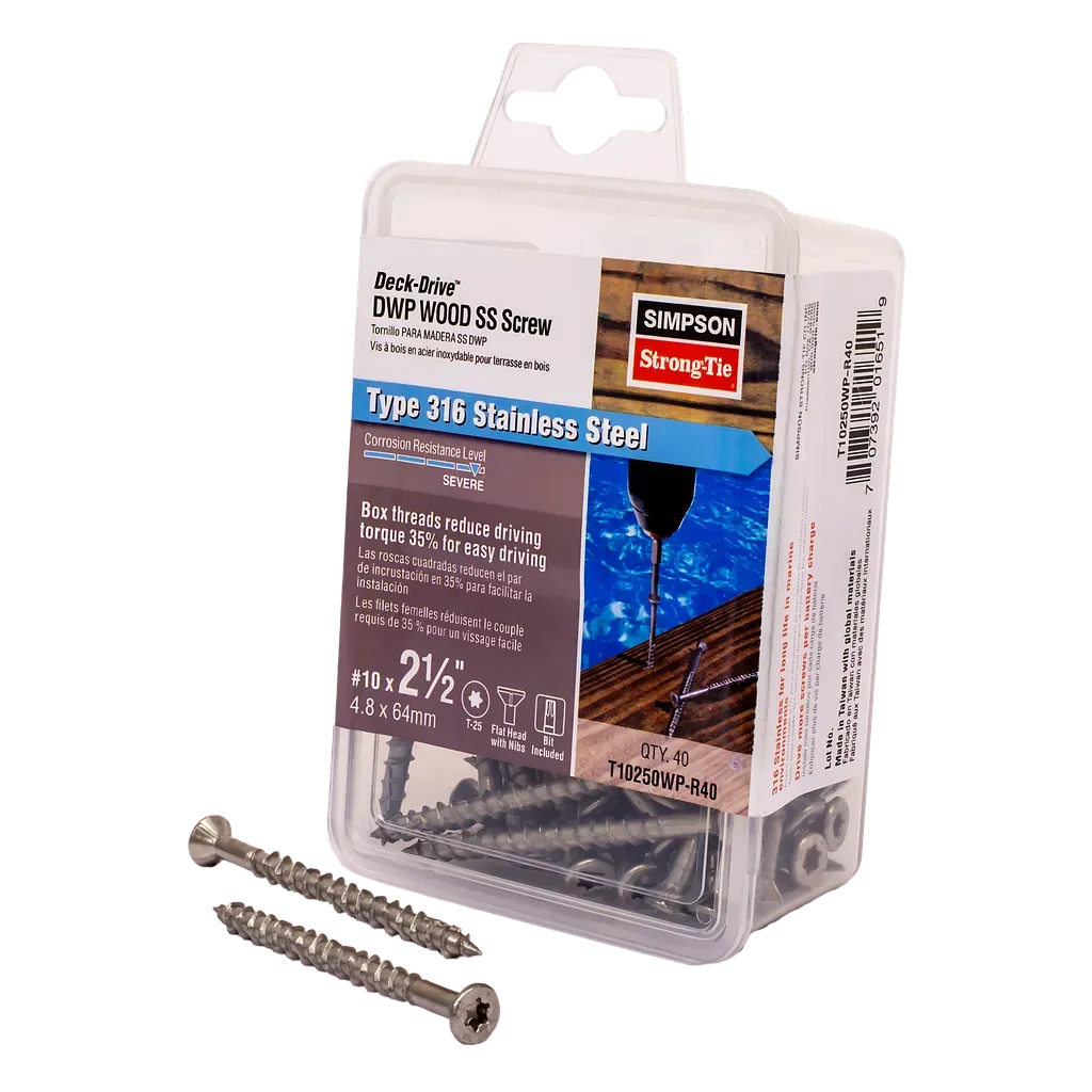 Deck-Drive DWP WOOD SS Screw - #10 x 2-1/2 in. T25, Flat Head, Type 316 (40-Qty)