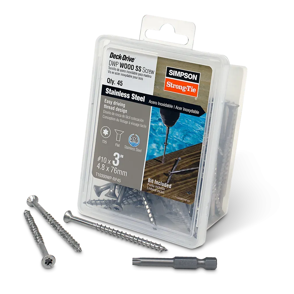 Deck-Drive DWP WOOD SS Screw - #10 x 3 in. T-25, Flat Head, Type 316 (45-Qty)