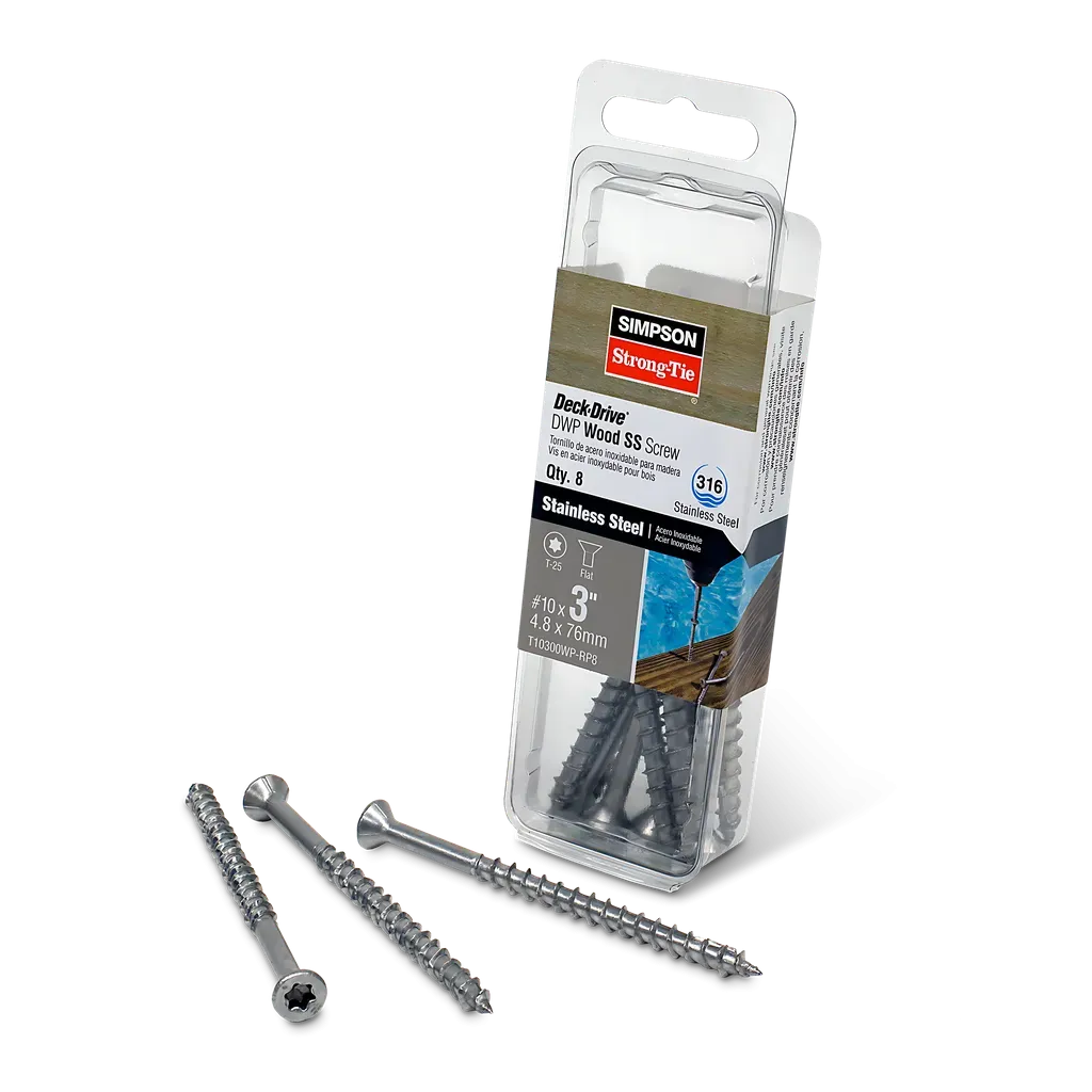 Deck-Drive DWP WOOD SS Screw - #10 x 3 in. T-25, Flat Head, Type 316 (8-Qty)