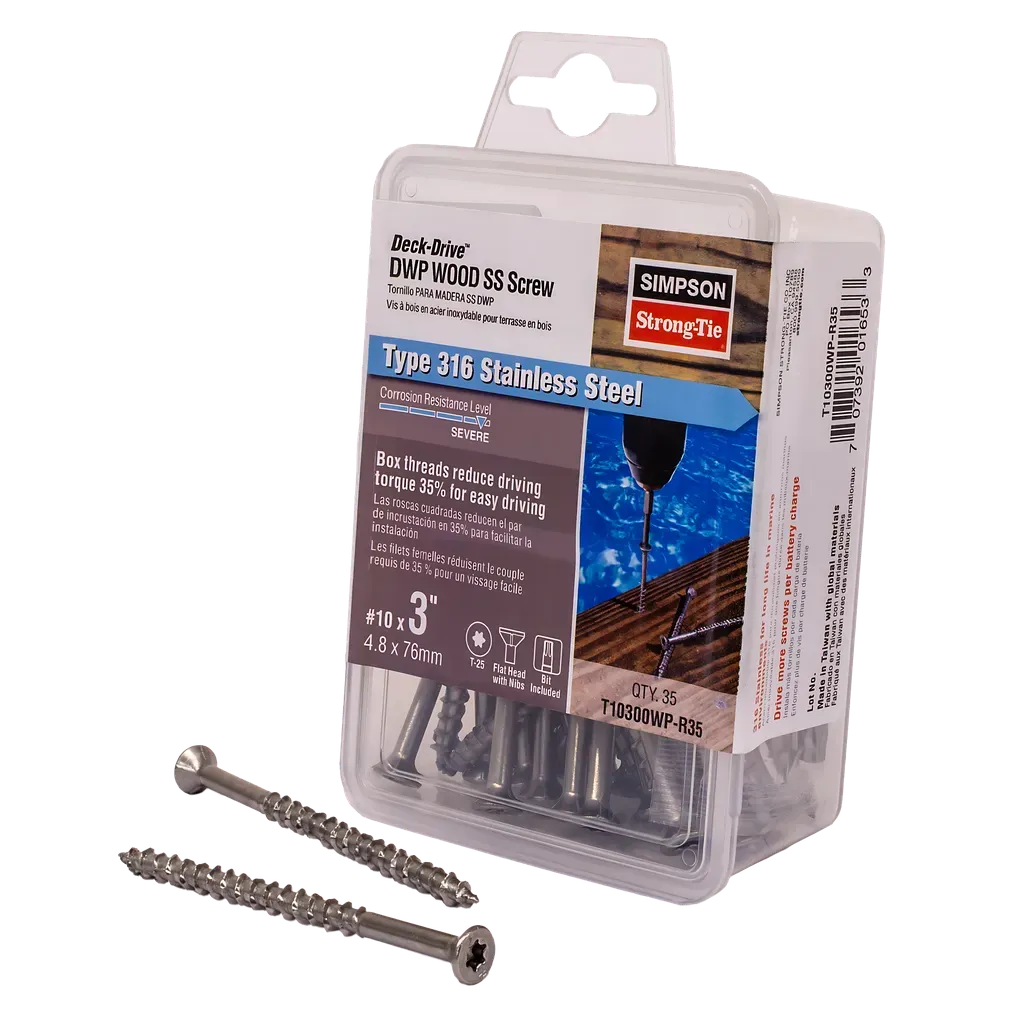 Deck-Drive DWP WOOD SS Screw - #10 x 3 in. T25, Flat Head, Type 316 (35-Qty) (Pack of 5)