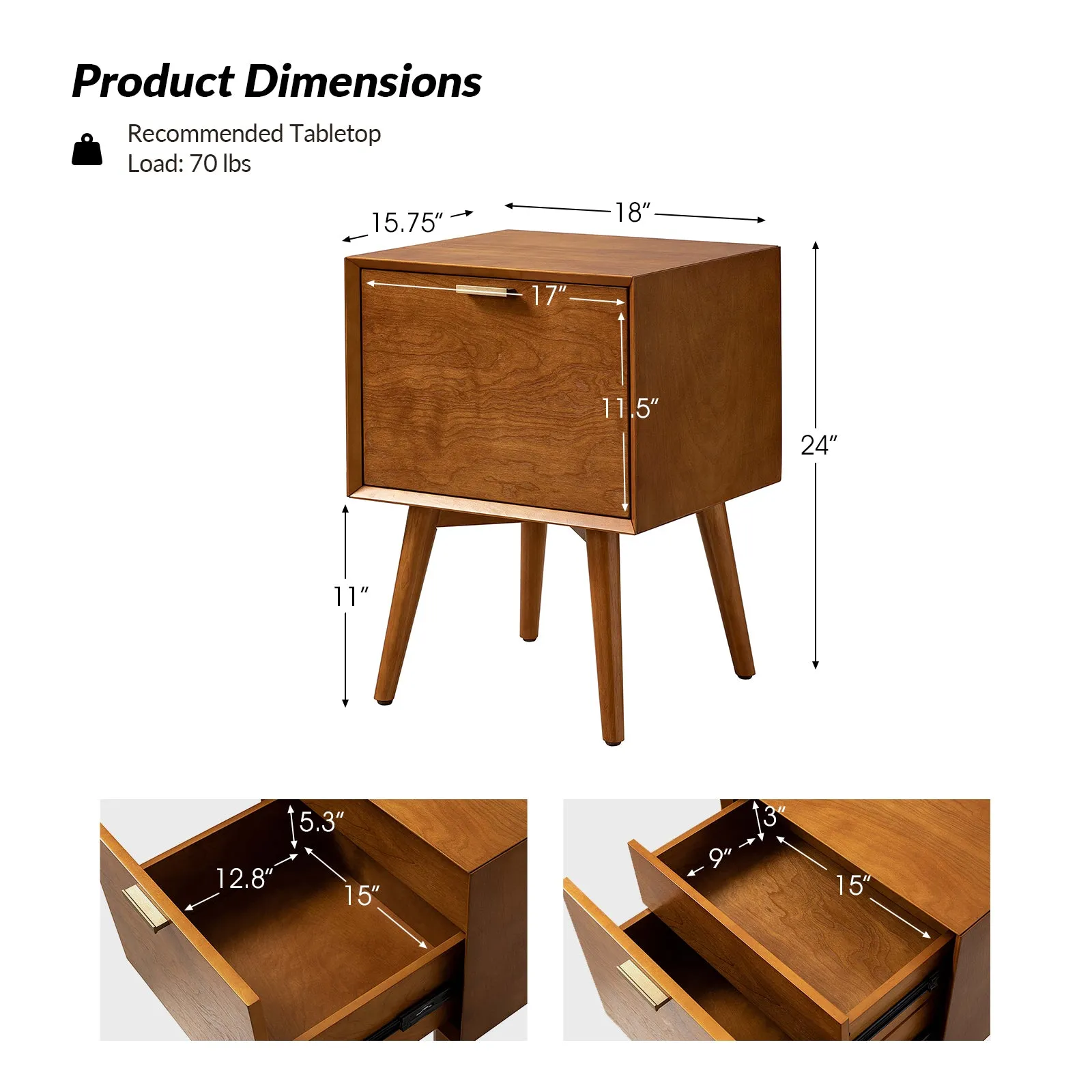 Doris 2 - Drawer Nightstand with Built-in Outlets