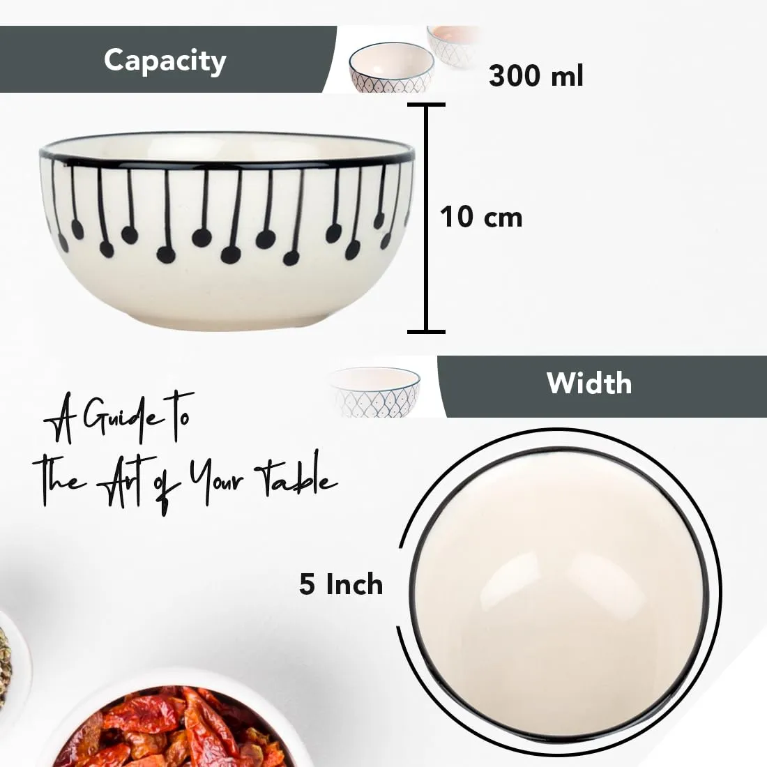 Ekhasa Ceramic Bowl Set for Kitchen (Microwave Safe, 2 Pcs, 300ml) | Ideal for Serving, Soup Bowl, Salad Bowl, Ramen Bowl, Pasta Bowl, Maggie Bowl, Noodle Bowl, Rice, Oats, Fruit Bowl