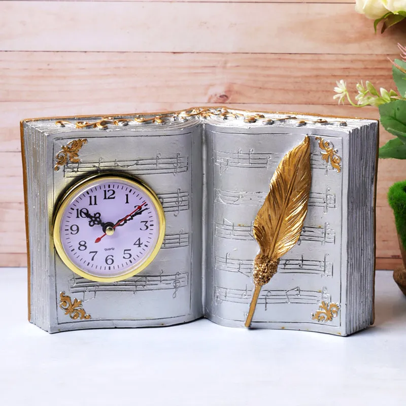Elegant Vintage Book Theme Tabletop Clock Showpiece | 10 x 6 x 3 inches