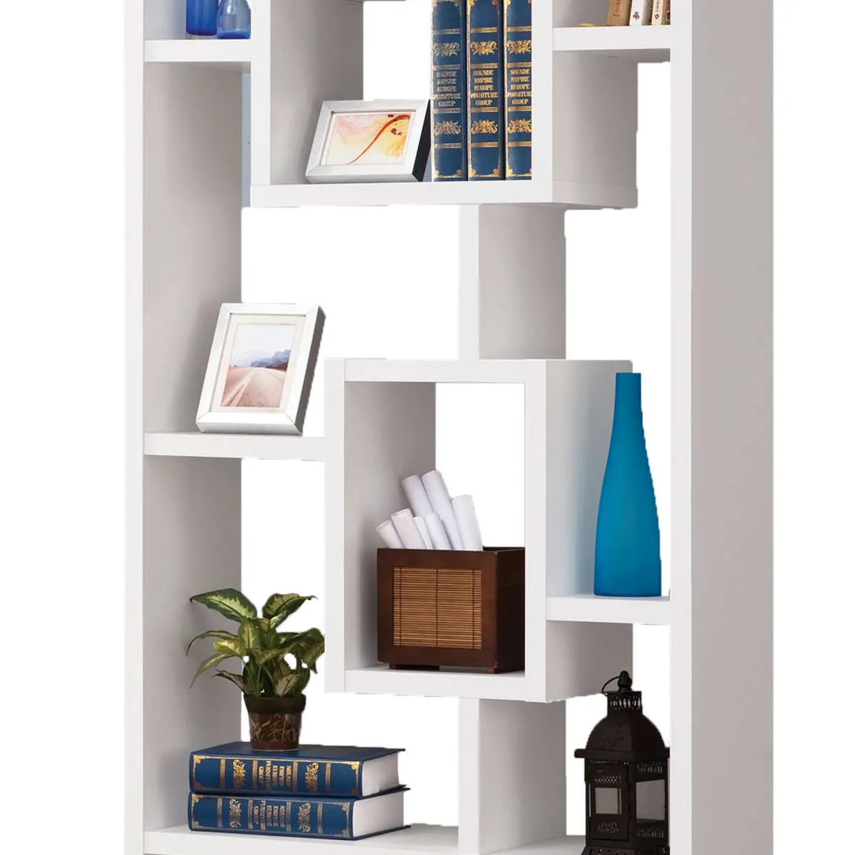 Fantastic Geometric Cubed Rectangular Bookcase, White  By Benzara