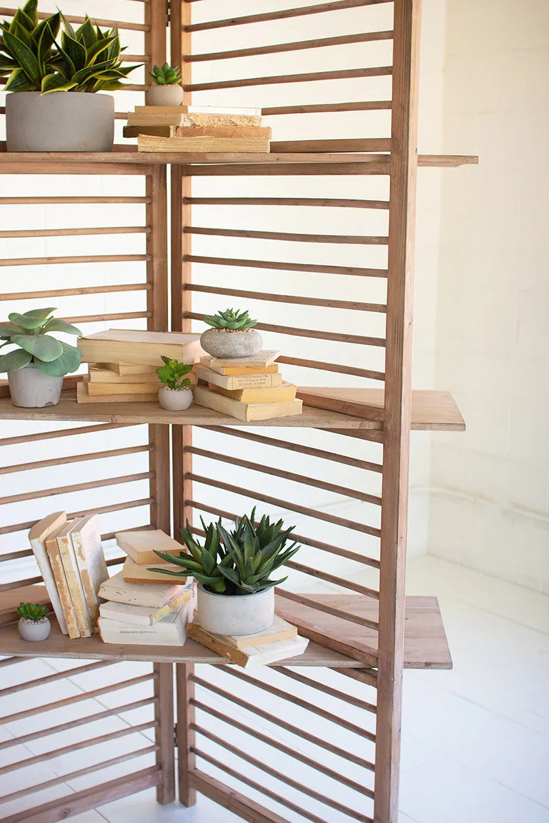 Folding Wooden Screen With Three Shelves By Kalalou