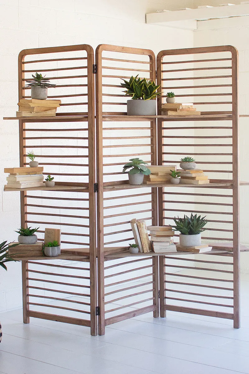 Folding Wooden Screen With Three Shelves By Kalalou