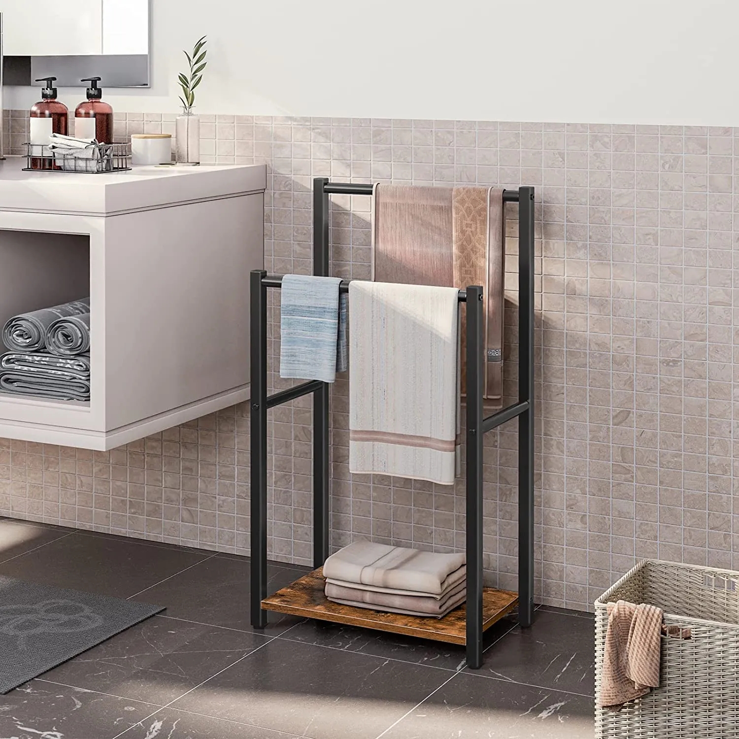 Freestanding Towel Rack, 2 Tier Freestanding Towel Holder