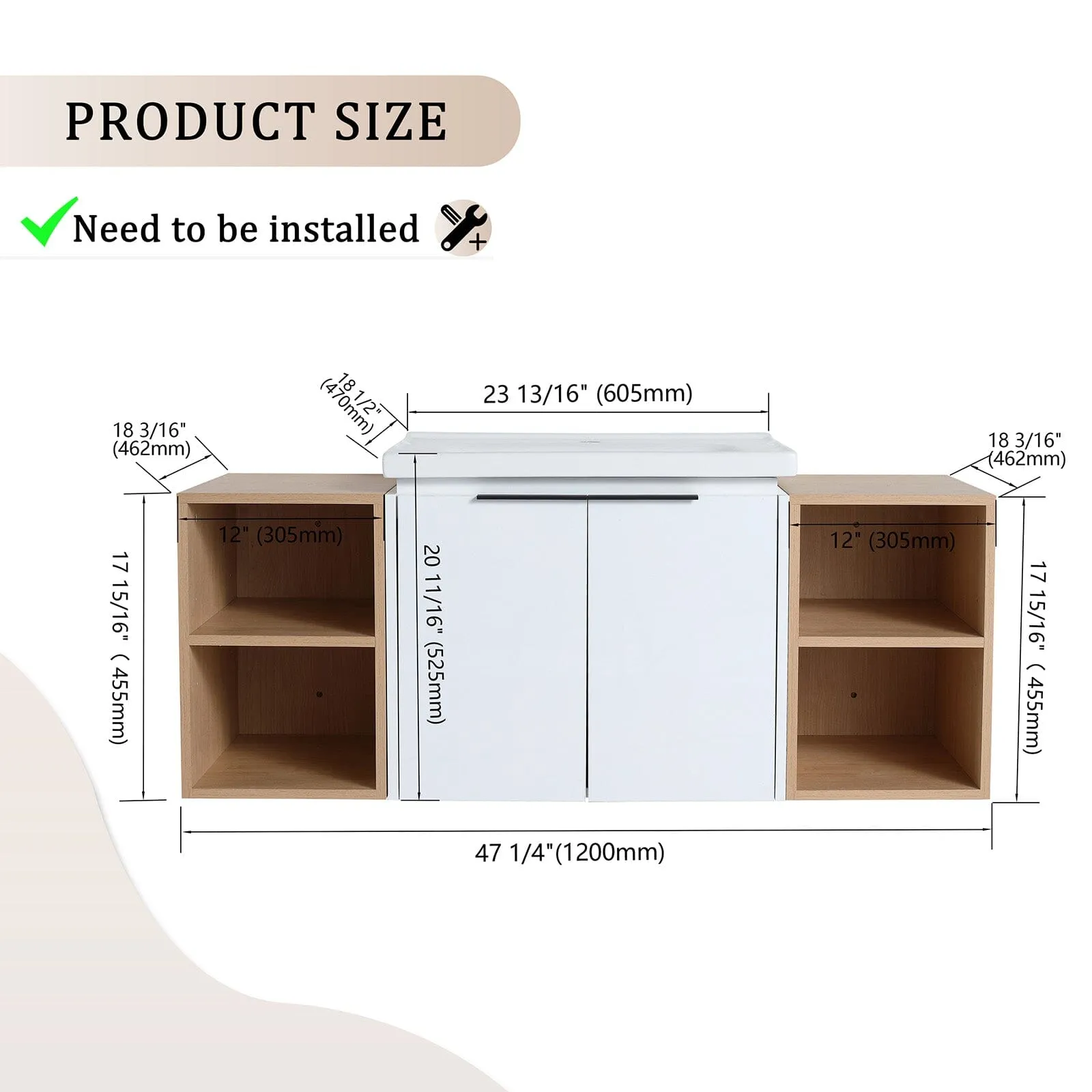 Giving Tree 48" Wall-mounted Bathroom Vanity with Sink and Two Storage Shelves