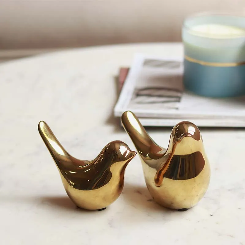 Golden Songbirds Showpieces | Set of 2