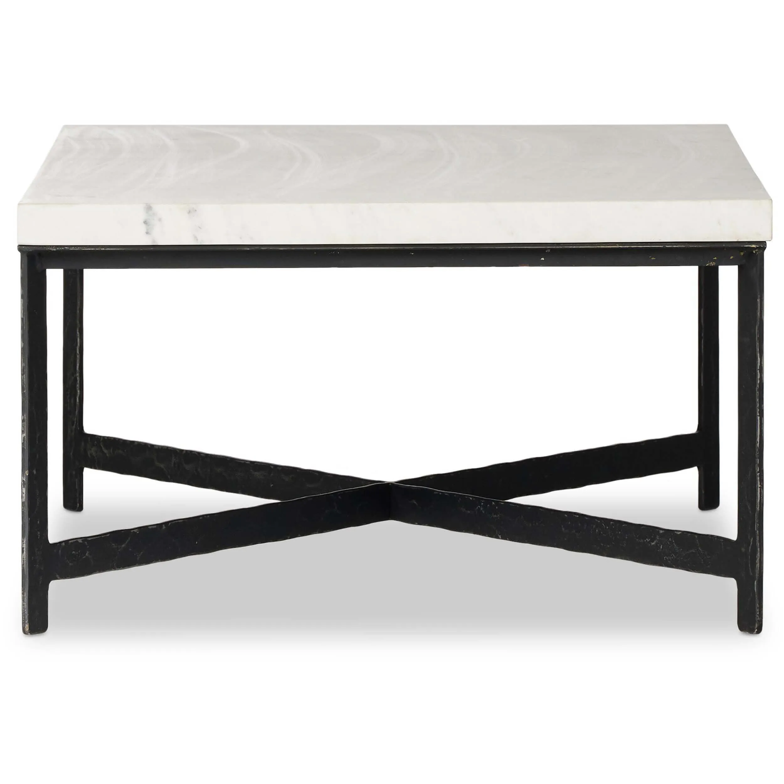 Hammered Iron Coffee Table, White Marble/Hammered Black
