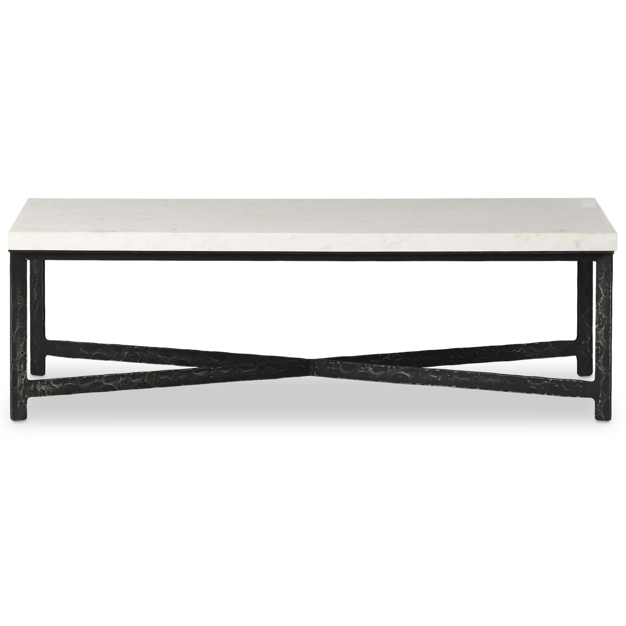 Hammered Iron Coffee Table, White Marble/Hammered Black