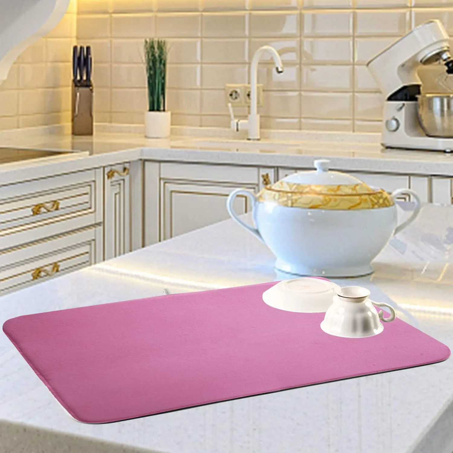 Heart Home Microfiber Reversible Dish Drying Mat with Absorbent Parity for Kitchen 27"x 19",Pack of 2 (Pink)