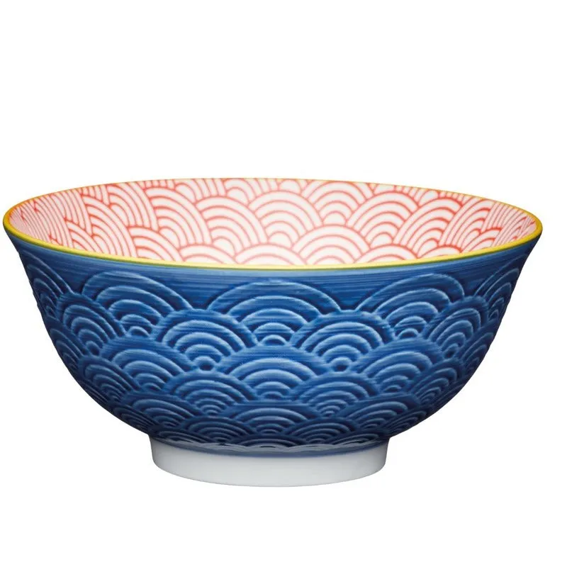 KitchenCraft Blue Arched Pattern Stoneware Serving Bowl | 6 x 3 inches