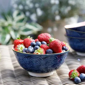 KitchenCraft Blue Arched Pattern Stoneware Serving Bowl | 6 x 3 inches
