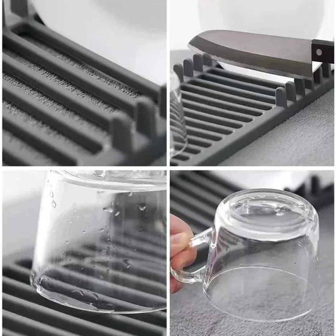 MODERN DISH DRYING RACK WITH MICROFIBRE MAT
