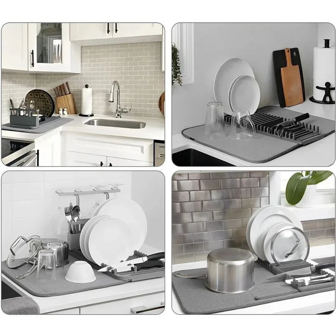 MODERN DISH DRYING RACK WITH MICROFIBRE MAT