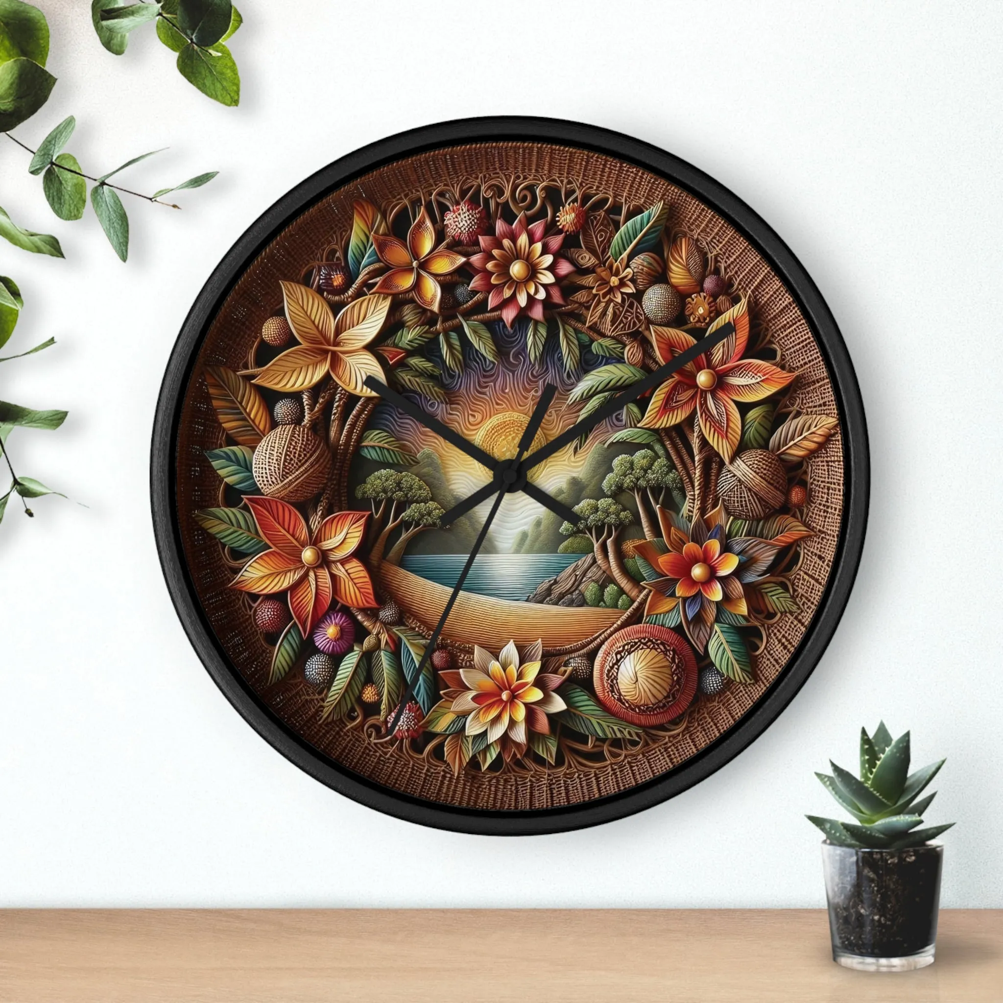Nature-themed bohemian wicker look Wall Clock