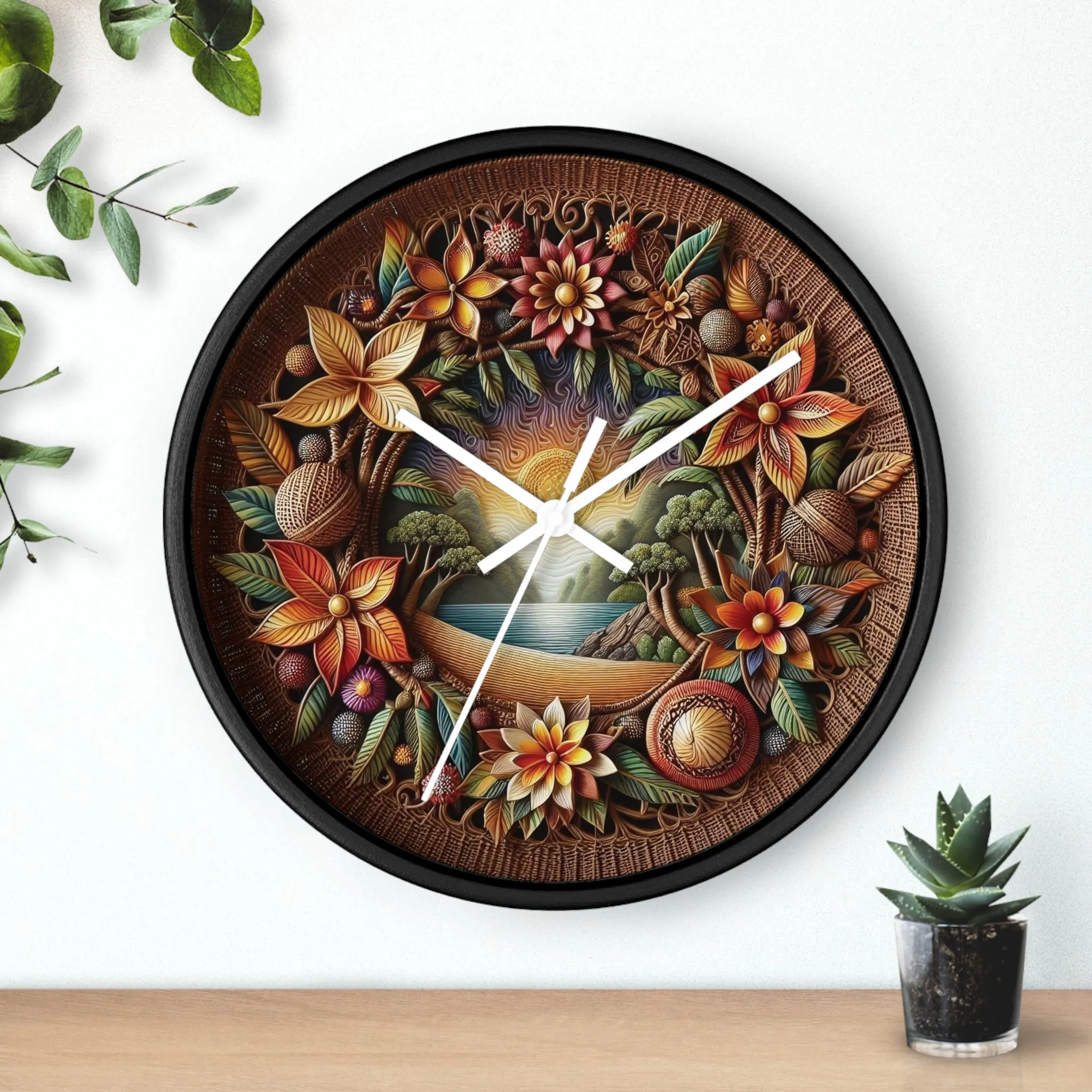 Nature-themed bohemian wicker look Wall Clock