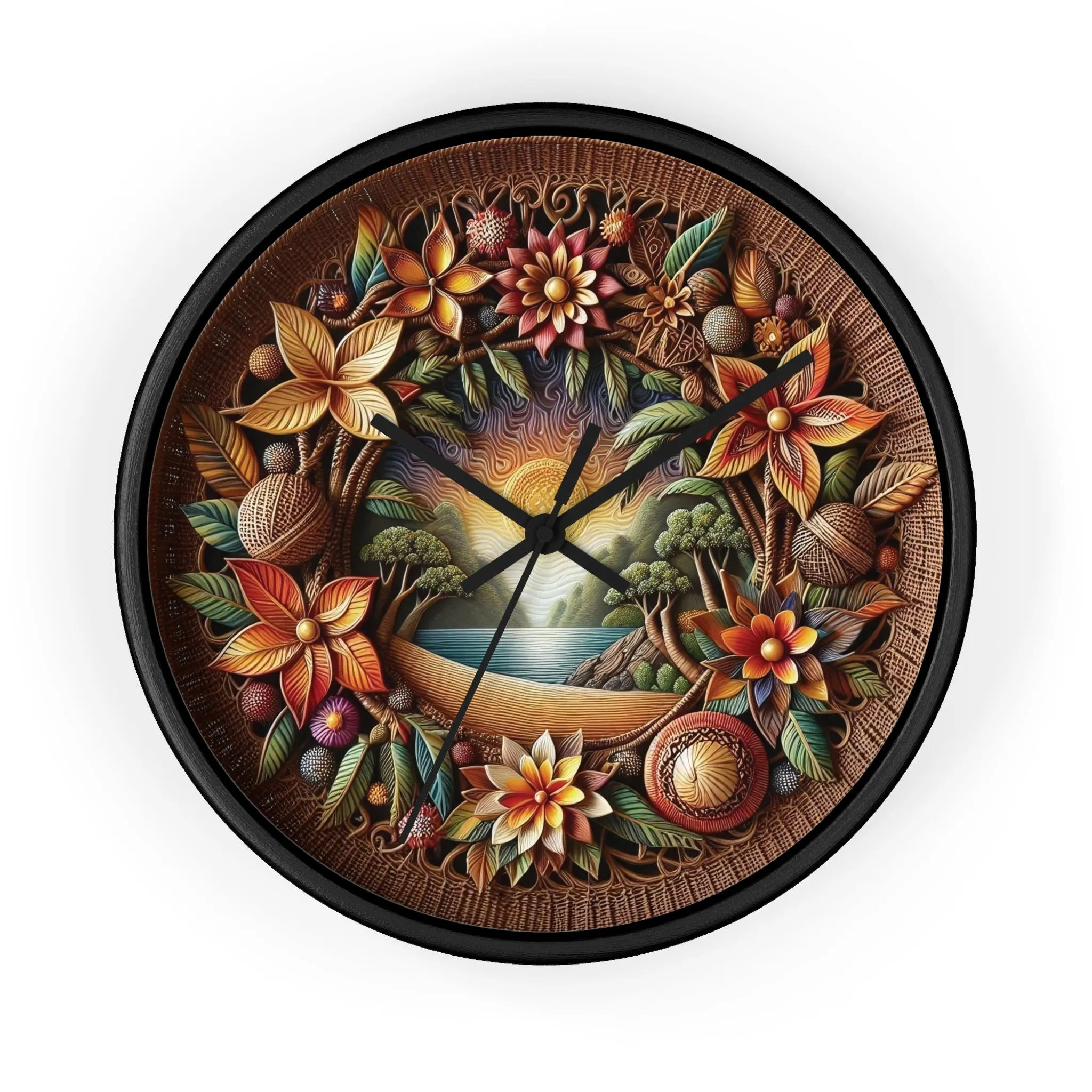 Nature-themed bohemian wicker look Wall Clock