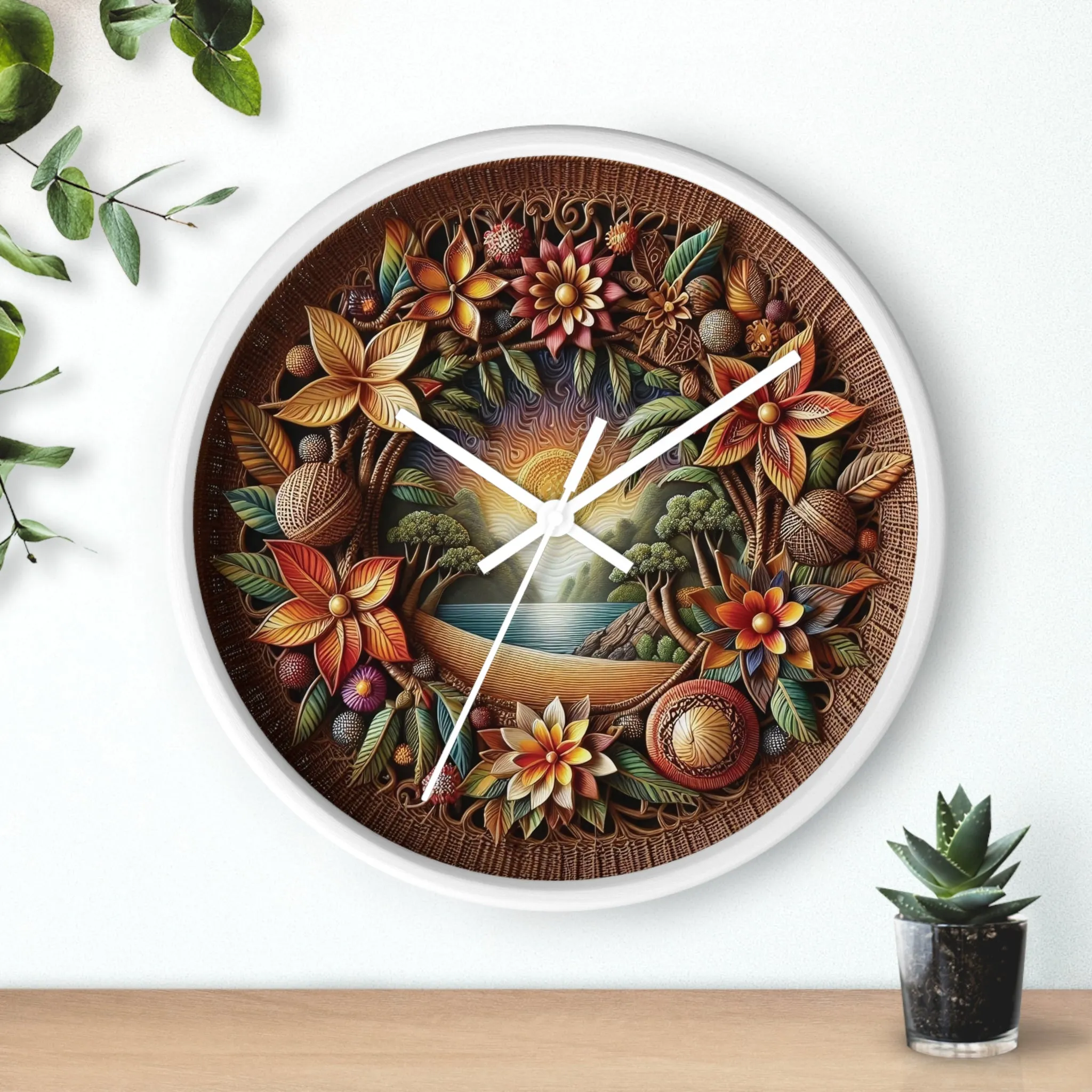 Nature-themed bohemian wicker look Wall Clock