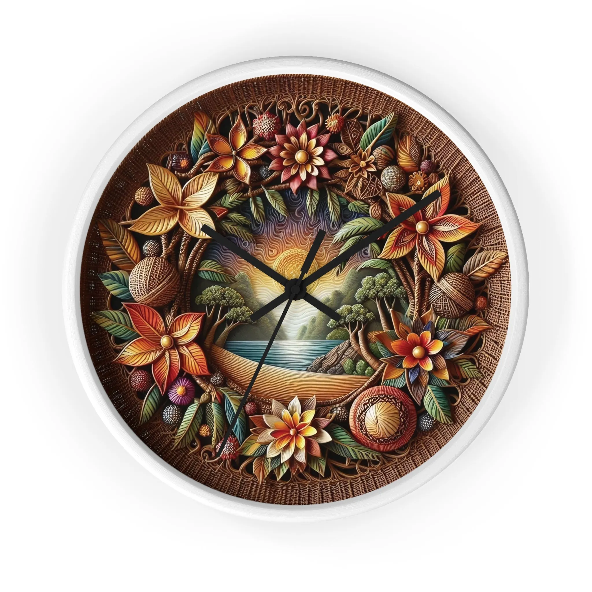 Nature-themed bohemian wicker look Wall Clock