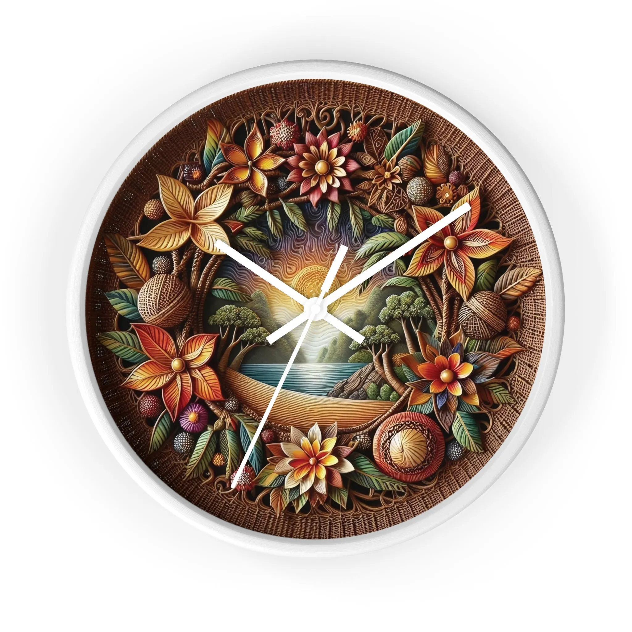 Nature-themed bohemian wicker look Wall Clock