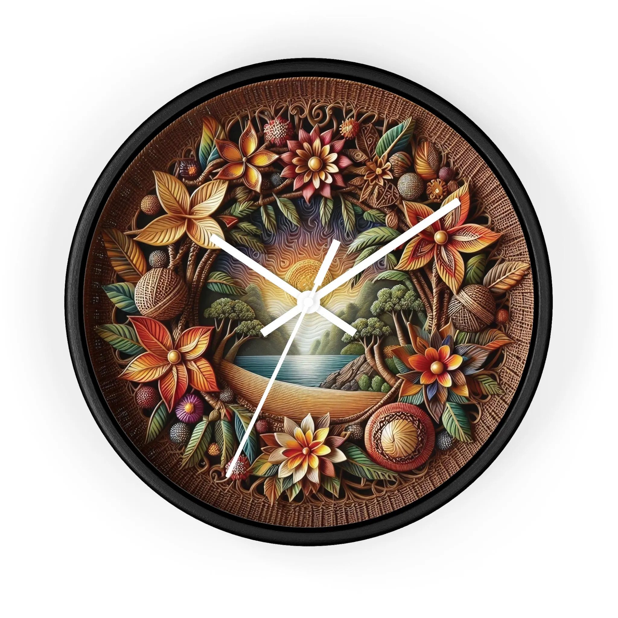Nature-themed bohemian wicker look Wall Clock
