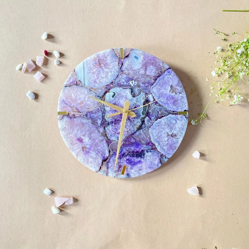 Obelia Handcrafted Agate Wall Clock - Purple