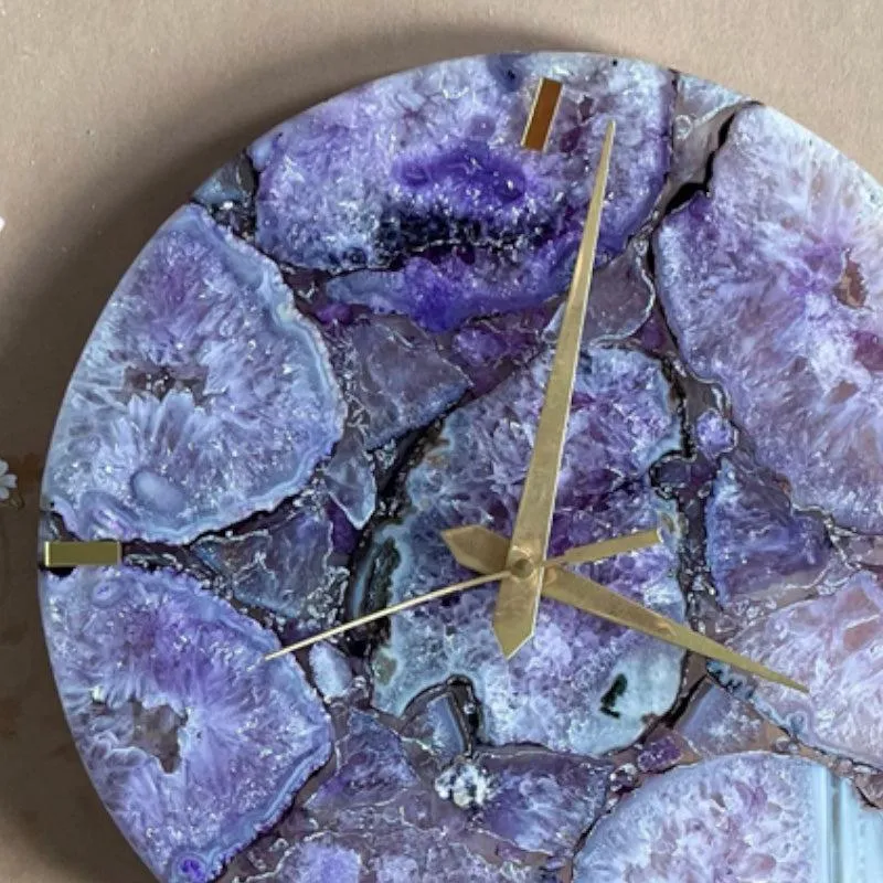 Obelia Handcrafted Agate Wall Clock - Purple