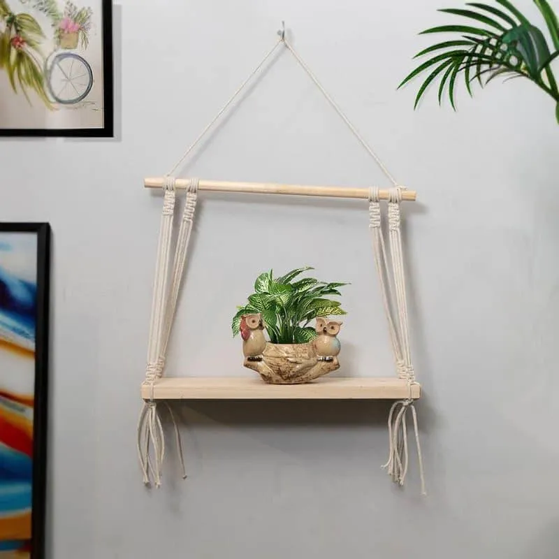 Olive Macrame Hanging Shelf