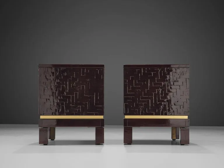 Pair of Luxurious Nightstands with Textured Lacquered Surface