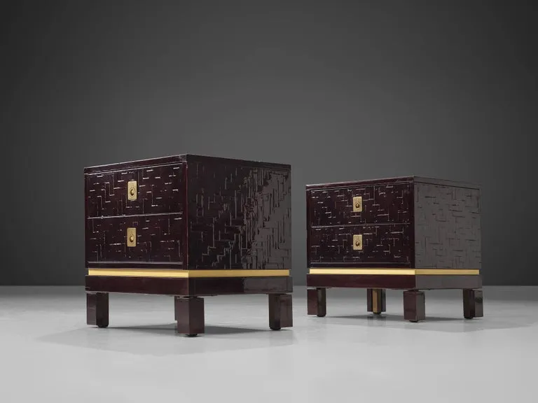 Pair of Luxurious Nightstands with Textured Lacquered Surface