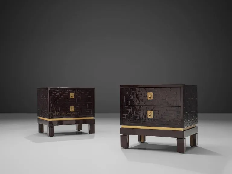 Pair of Luxurious Nightstands with Textured Lacquered Surface