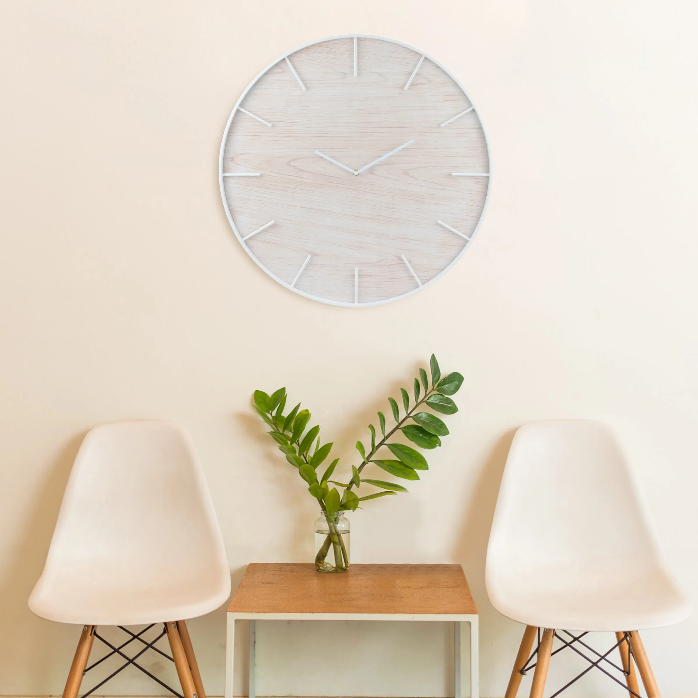 Round Open Face Blonde Clock with White