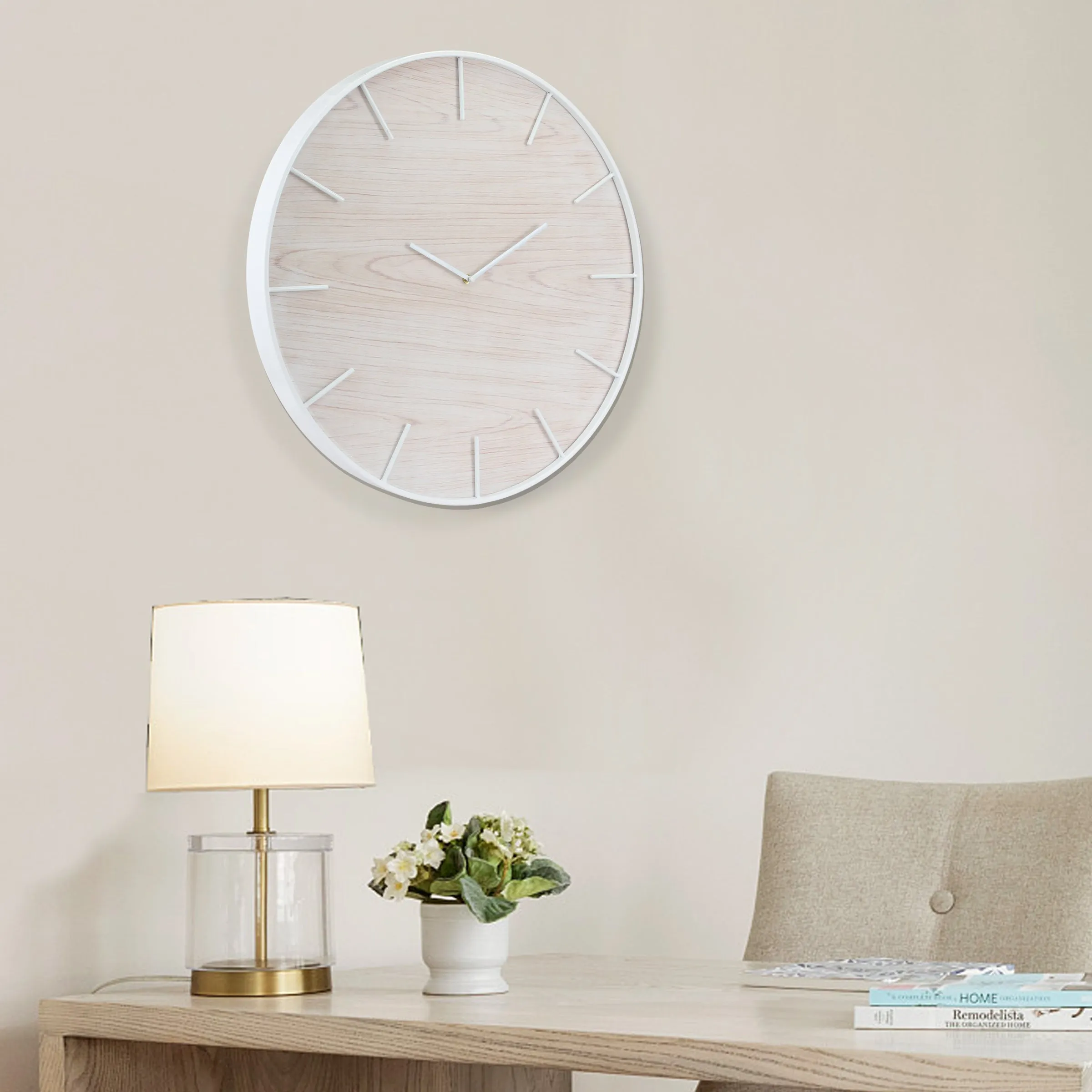Round Open Face Blonde Clock with White