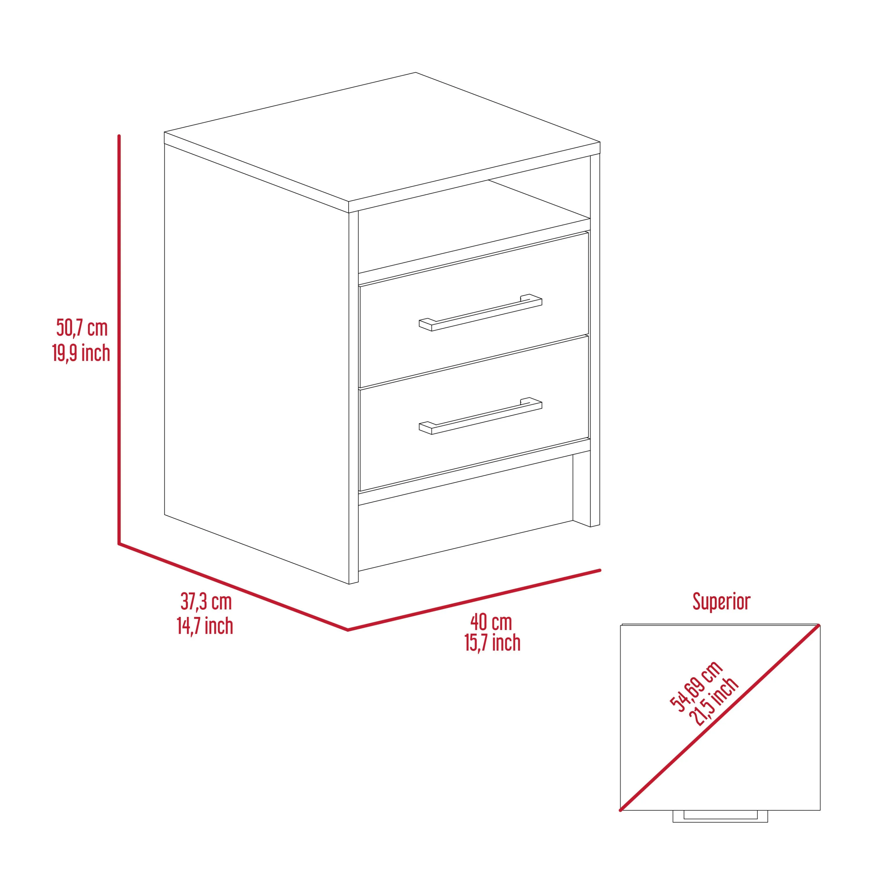 Rowley 2-Drawer Nightstand- Light Grey