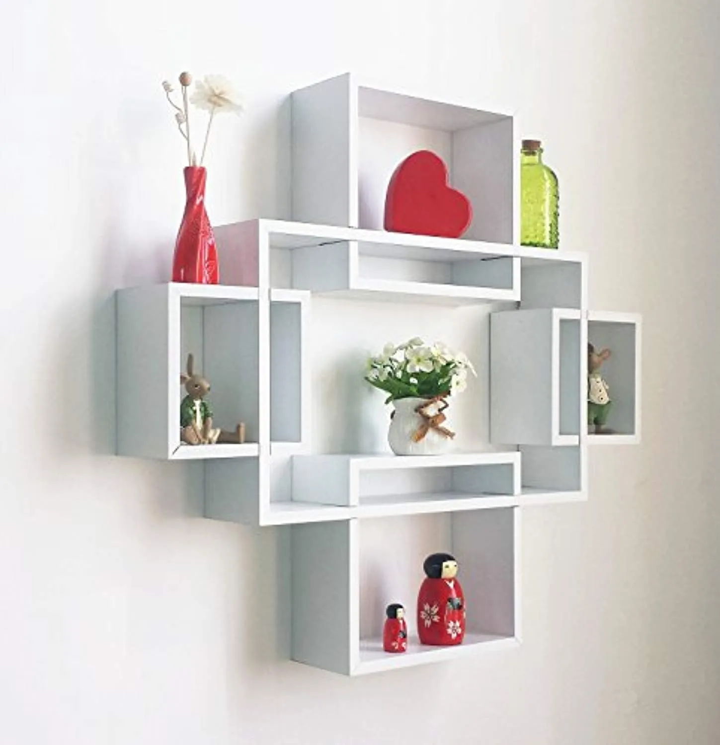 Set of 5 Cubes with Free Extra Jewellery Hooks Interlocking Wall Shelf