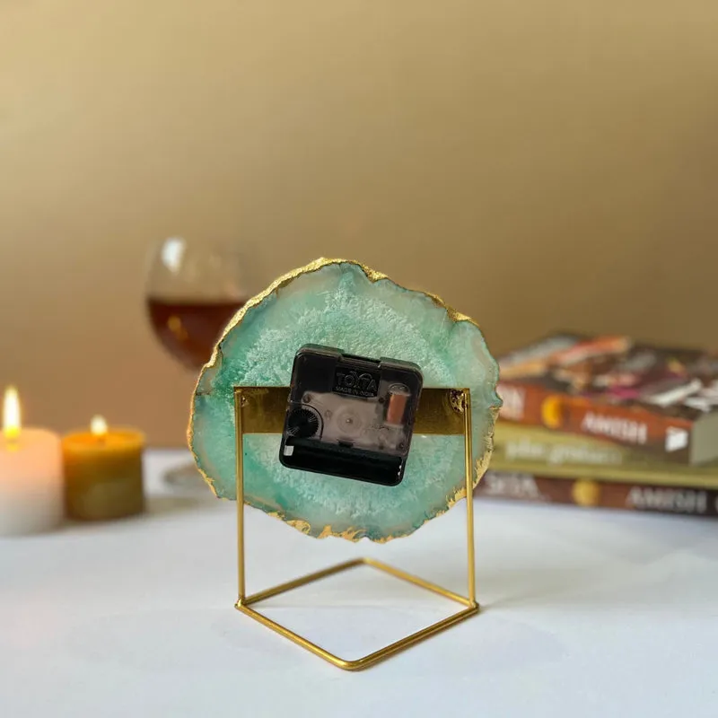 Silvi Handcrafted Agate Table Clock - Green