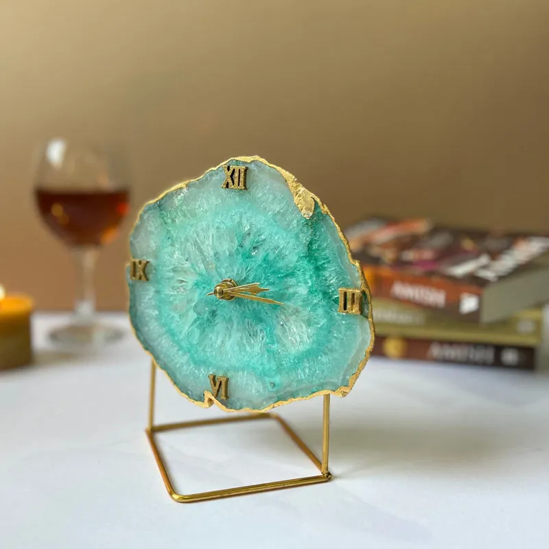 Silvi Handcrafted Agate Table Clock - Green