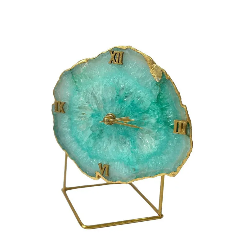 Silvi Handcrafted Agate Table Clock - Green