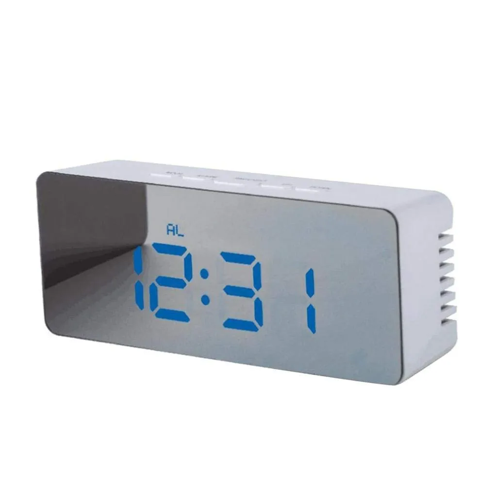 smile world Plastic Rectangle Mirror Finish Digital Clock with Dual Power Option (Black)