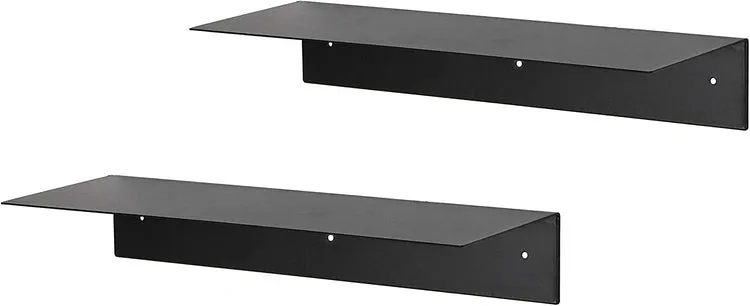 Wall Mounted Modern Black Metal Floating Display Shelf, Set of 2