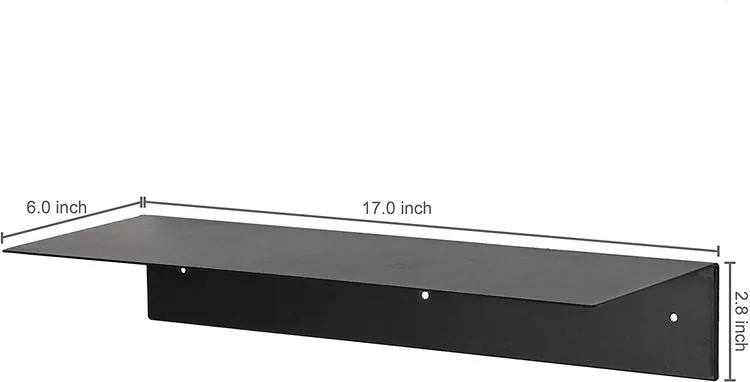 Wall Mounted Modern Black Metal Floating Display Shelf, Set of 2