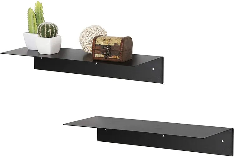 Wall Mounted Modern Black Metal Floating Display Shelf, Set of 2