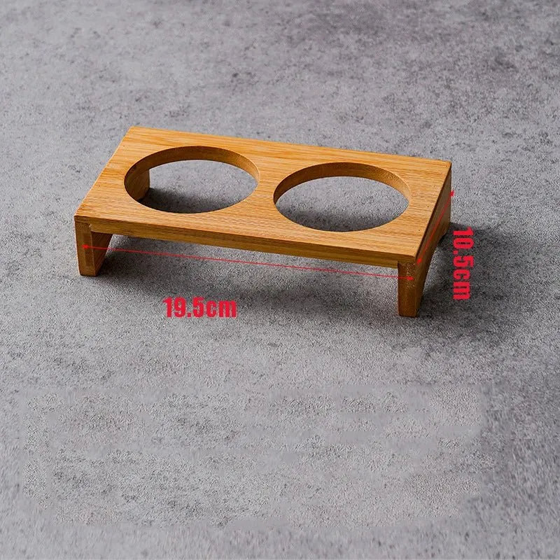 Wooden Condiment Set with Stainless Steel Dip Bowls on Bamboo Tray