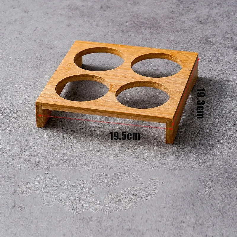 Wooden Condiment Set with Stainless Steel Dip Bowls on Bamboo Tray